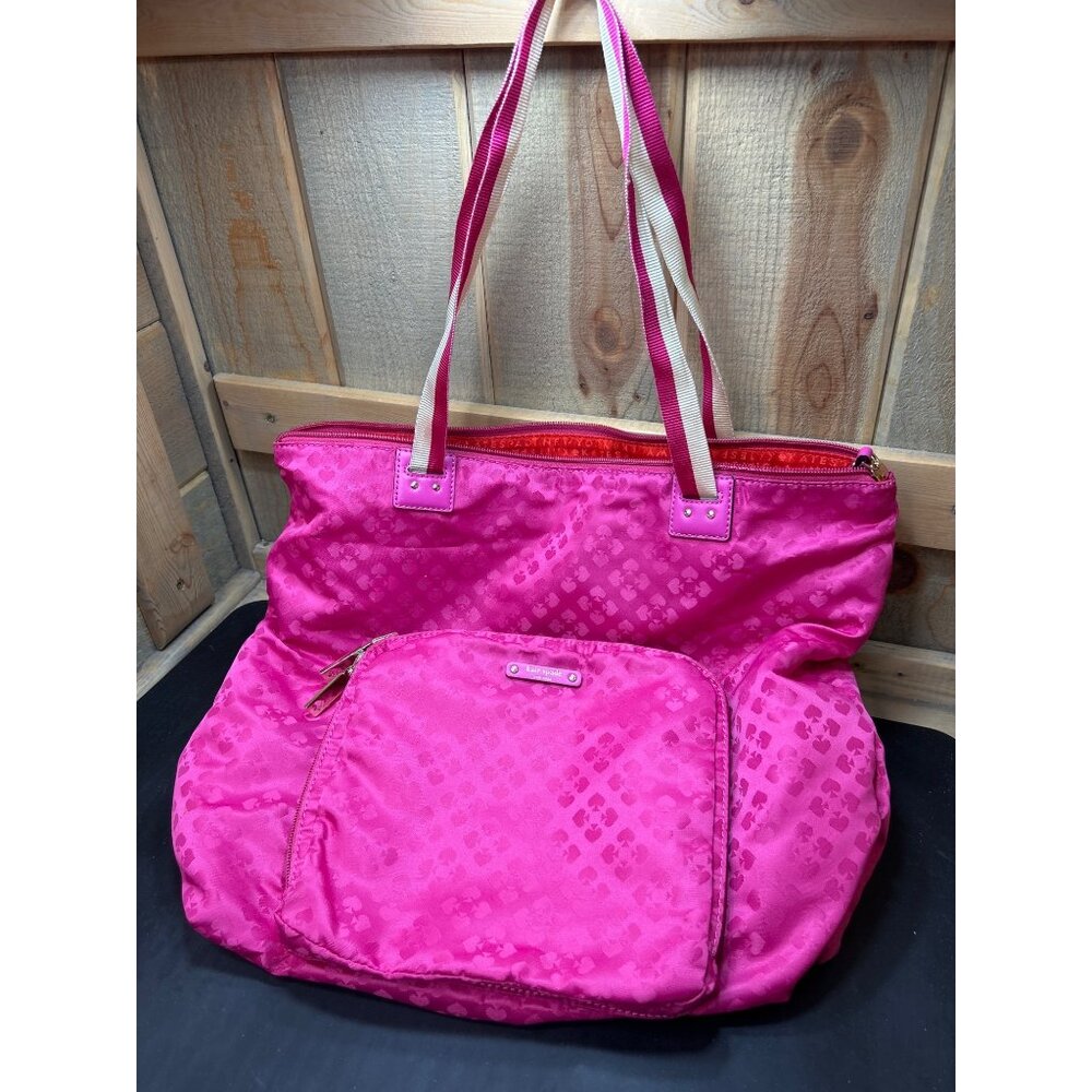 Kate Spade New York Bon Voyage Packable Tote Bag Snapdragon Pink Heart Print